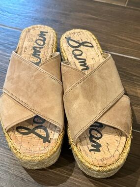 Sam Edelman Tan Suede Crisscross Espadrille Slide Sandals